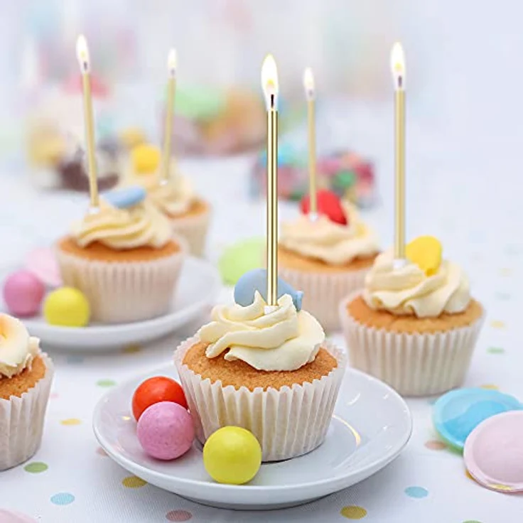URAQT Geburtstagskerzen, 24 Stück Lange Metallisch Goldene Kerzen mit Haltern für Kinder & Erwachsene, Dekorative Tortenkerzen für Geburtstag, Hochzeit und Abschlussfeier – Bild 5