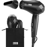 LEBENLANG Reisefön klappbar klein - Duale Spannung & Inkl. Reisetasche mit Stylingdüse I Reise Föhn leise stark - Schwarz Silber