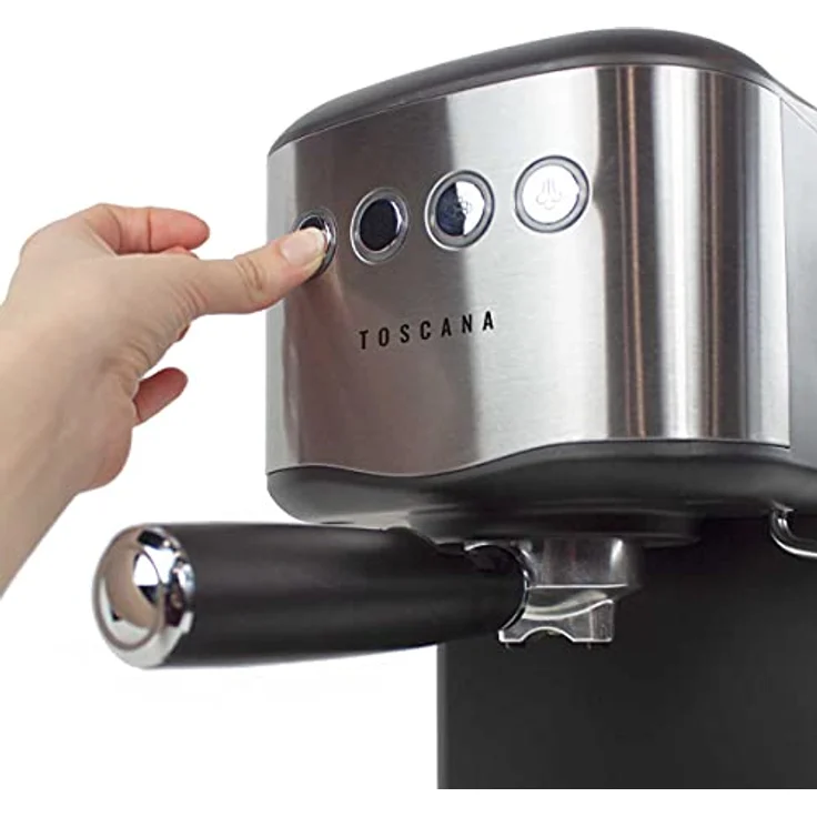 PRIXTON Toscana-Kaffeemaschine, halbautomatisch, für Kaffeekapseln und gemahlenen Kaffee, 20 Bar Druck, schwarz Edelstahl, 1,25 Liter Wassertank, mit Dampfdüse für Milchaufschäumung – Bild 3