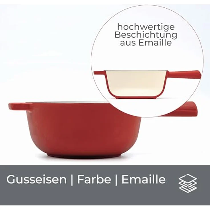 osoltus BBQ Gusseisen Fondue Käsefondue Emaille beschichtet rot – Bild 8