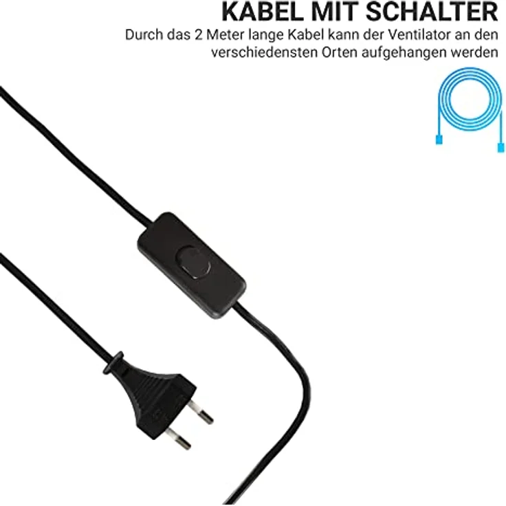 Bestlivings Mobiler Deckenventilator Schwarz, Energiesparend, 220V-240V / 5 Watt, Ø40 cm mit Aufhänger – Bild 3