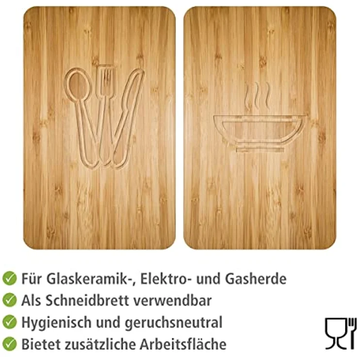 Wenko Herdabdeckplatte Universal Lunch, 2er Set Herdabdeckung für alle Herdarten, Gehärtetes Glas, 30 x 52 cm, mehrfarbig – Bild 3