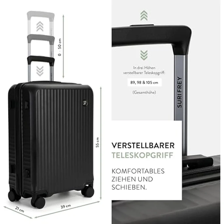 SURI FREY Trolley SFY FreyWay Paris, Handgepäck Koffer aus robustem Polycarbonat, 36 Liter, TSA Zahlenschloss, schwarz – Bild 4