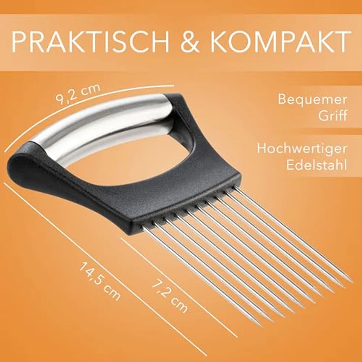 AVANA Edelstahl Zwiebelhalter, praktische Schneidehilfe für Zwiebeln, Tomaten und Gemüse, rutschfest und spülmaschinenfest – Bild 3