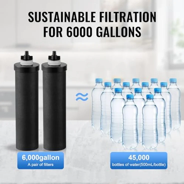 VEVOR Schwerkraft Wasserfiltersystem Edelstahl, 4,4 + 5,5 L Wasserfiltrationssystem mit 2 Kohlefiltern, reduziert Blei und bis zu 99 % Chlor – Bild 4