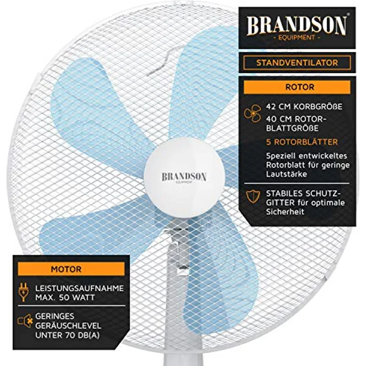 Brandson Standventilator 50 W - Standlüfter 40 cm - Ventilator höhenverstellbarNeigungswinkel 30° – Bild 4