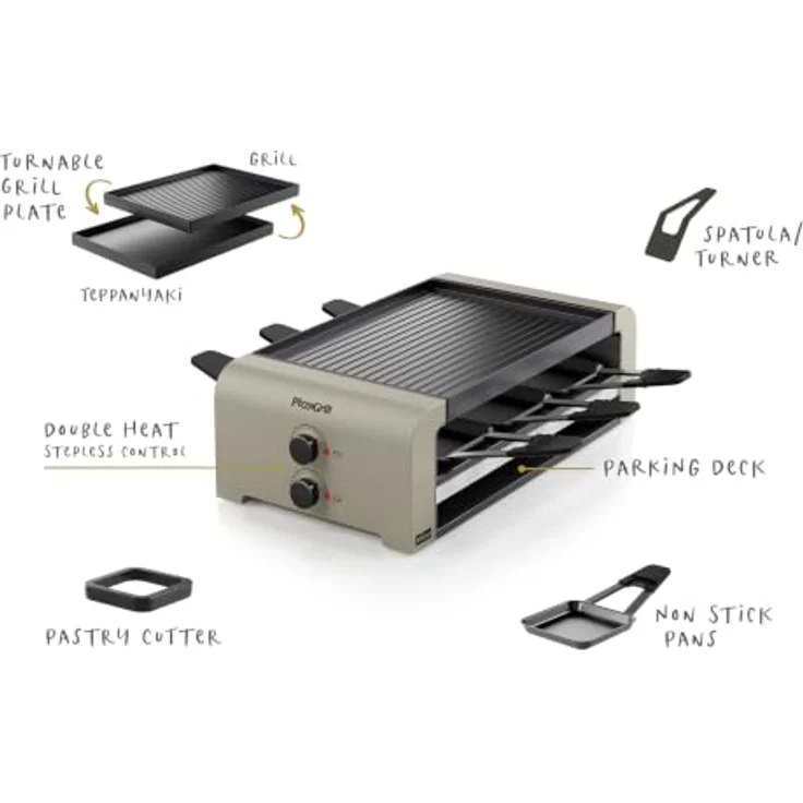 Stöckli Raclette PizzaGrill 6, Tischgrill mit Antihaftbeschichtung, Ivory Gold – Bild 6