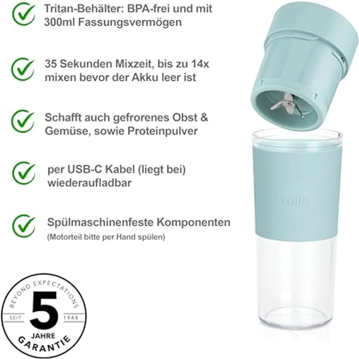 Wilfa Swift, Standmixer, tragbar, mit Tritan-Flasche, blau – Bild 2