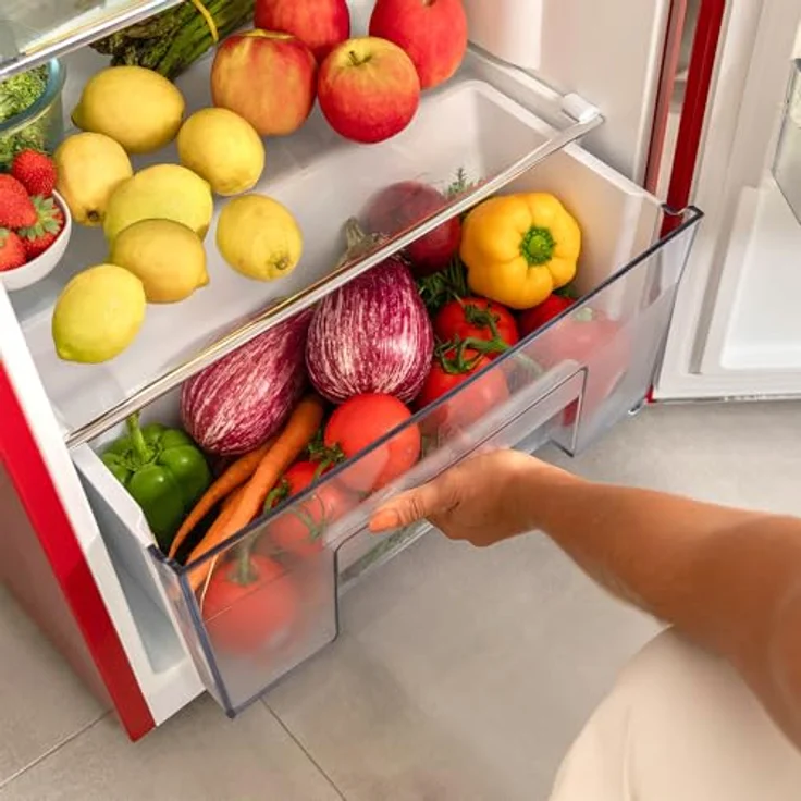 Cecotec Bolero CoolMarket 2D Origin 215 Red E, Retro Kühlschrank mit 215 L, 2 Türen, Temperaturkontrolle, LED-Beleuchtung, verchromter Griff, Rot – Bild 5