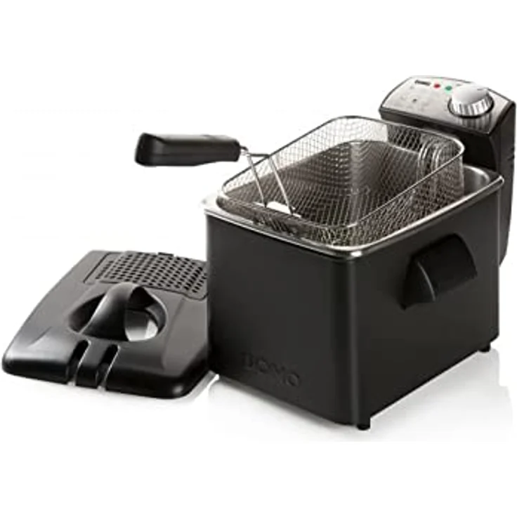Domo DO1014FR Fritteuse, mit Öl, 3200 Watt, 4,5 Liter, Thermostat, bis 190 °C, schwarz – Bild 5