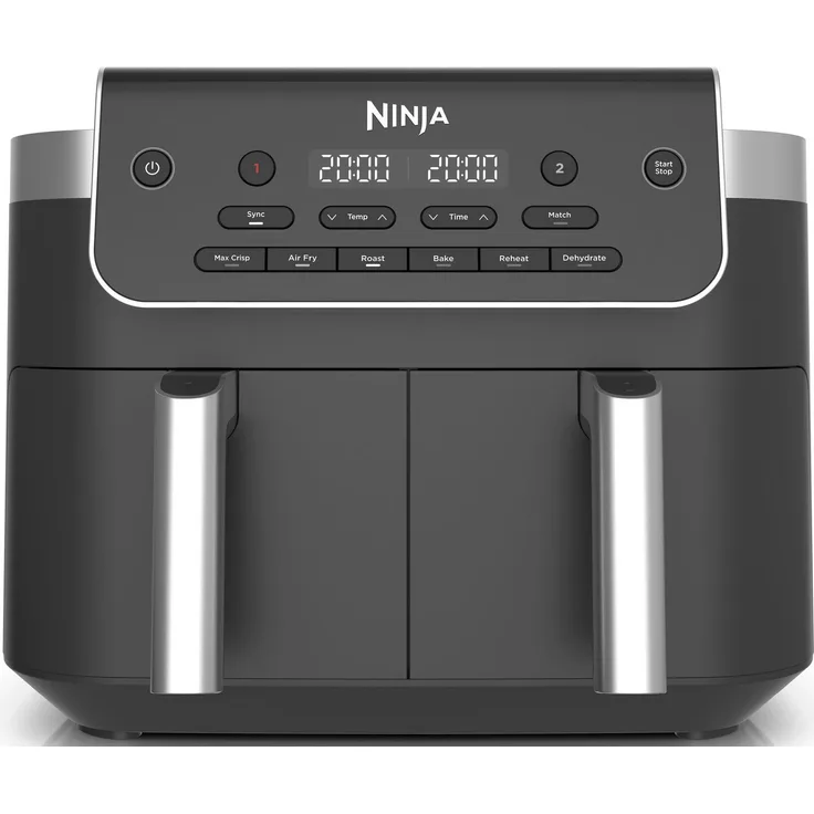 NINJA Heißluftfritteuse DualZone DZ801EU, 7,6 l, 2470 W, 2 Schubladen, 6 Kochvoreinstellungen, für gleichzeitiges Kochen von Hauptgericht und Beilage