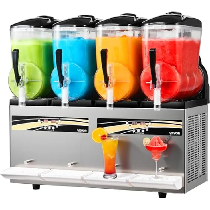 VEVOR Slush Maschine 4 x 12 L, Eismaschine mit 1650 W, Edelstahlgehäuse, Selbstreinigungsfunktion, geeignet für Frozen Margaritas, Frappés und Milchshakes – Bild 1