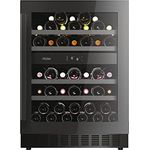 Haier H-WINE 700 | HAKWBD 60 / unterbaufähiger Weinklimaschrank / 2 Temperaturzonen für Rot- Weiß- und Schaumwein/sehr leise/Platz für 44 Flaschen/LED-Beleuchtung/Touch Display / 4 Holzablagen