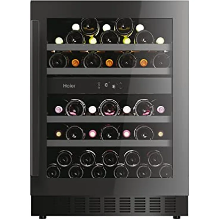 Haier H-WINE 700 | HAKWBD 60 / unterbaufähiger Weinklimaschrank / 2 Temperaturzonen für Rot- Weiß- und Schaumwein/sehr leise/Platz für 44 Flaschen/LED-Beleuchtung/Touch Display / 4 Holzablagen