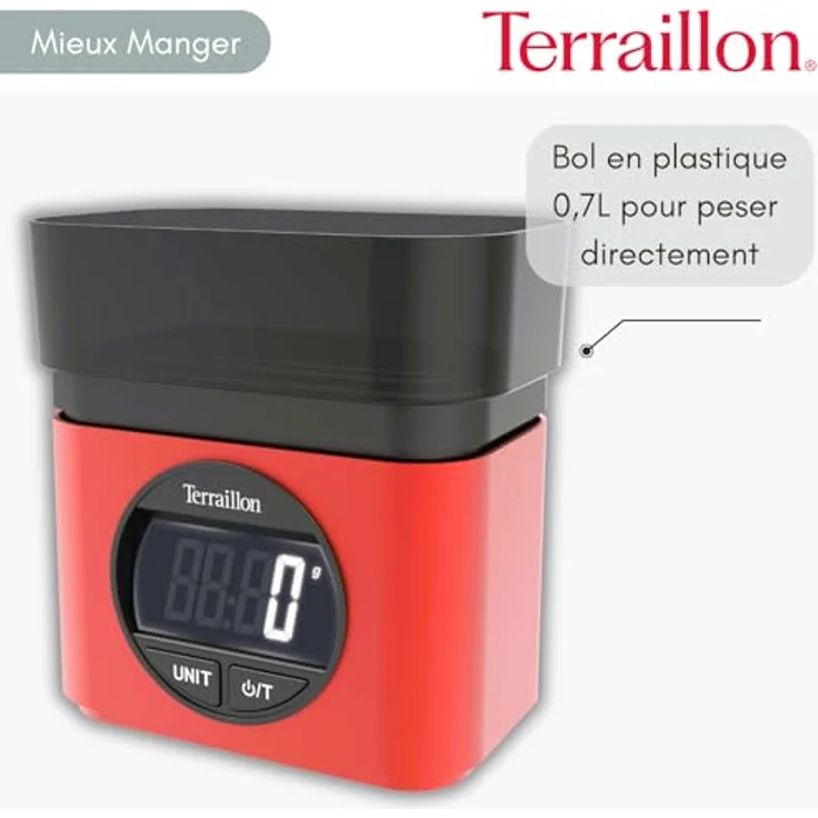 Terraillon BA22 Mythique, Küchenwaage mit großem LCD-Bildschirm, rot – Bild 3