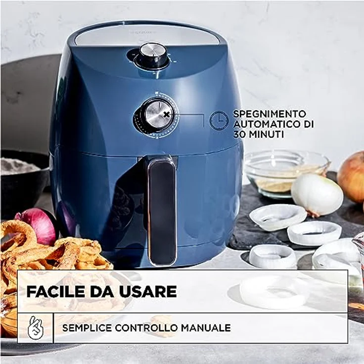 Crux 3.7QT Manual Air Fryer, Faster Pre-Heat, No-Oil Frying, Fast Healthy Evenly Cooked Meal Every Time, Dishwasher Safe Non Stick Pan and Crisping Tray for Easy Clean Up, Stainless Steel/Blue – Bild 5