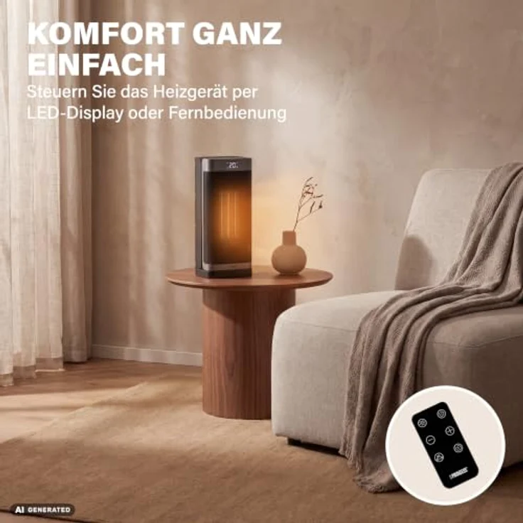 Princess Keramikheizlüfter 2000 W, oszillierend mit 24 h Timer und Fernbedienung, kompakt und mobil – Bild 4