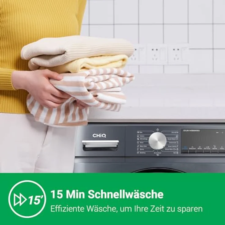 CHiQ Frontlader Waschmaschine 9 kg, 1400 U/min, Inverter, 16 Programme, Dampf, Schnellwaschgang, Auto Clean, Schwarz – Bild 3