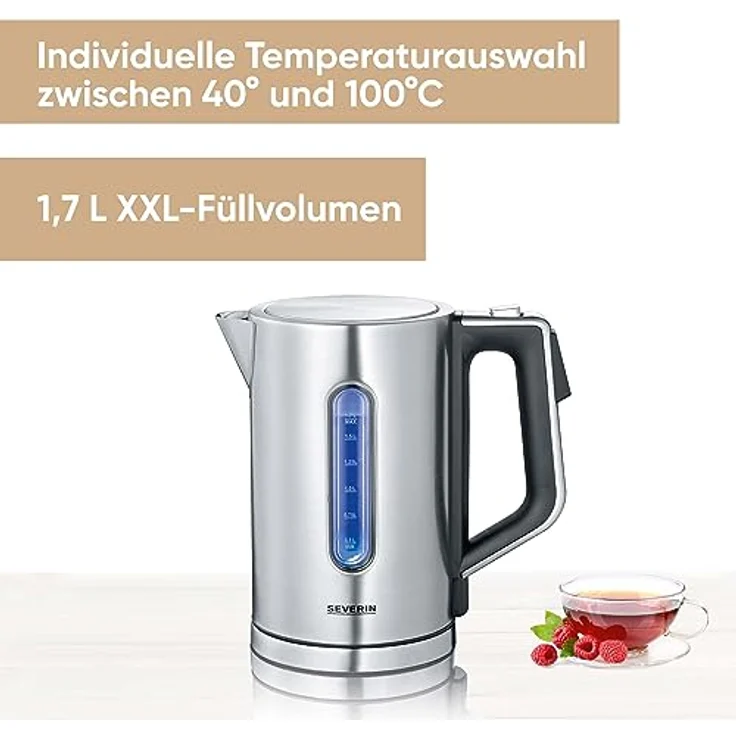 SEVERIN WK 3418 Digitaler Wasserkocher mit Fast-Boil-Power und individueller Temperaturauswahl, 1,7 l XXL-Füllvolumen, 3000 W, 100% BPA-frei – Bild 2