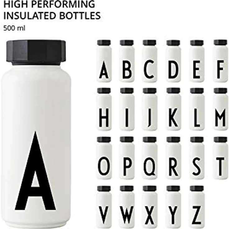 Design Buchstaben personalisierbare weiße Thermo-Edelstahlflasche für heiße und kalte Getränke, isolierte Trinkflasche für unterwegs, für Arbeit, Schule, Sport und Fitnessstudio – E – Bild 5