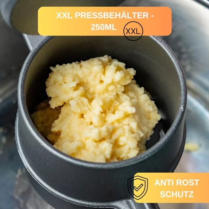Thiru Spätzlepresse Premium - Kartoffelpresse mit Auflagerasten - Ideal für Spätzle, Kartoffeln, Säfte - Made in Germany - inkl. E-Book mit 25 Rezepten (Fädle, Anthrazit) – Bild 2