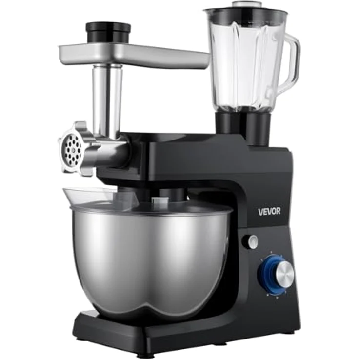 VEVOR Elektrische Küchenmaschine 1500 W, 7,8 L Edelstahlschüssel, 6+P Geschwindigkeiten, inkl. Knethaken, Schneebesen und Rührbesen, schwarz – Bild 9