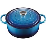 Le Creuset Signature Gusseisen-Bräter mit Deckel, Ø 26 cm, Rund, Für alle Herdarten und Induktion geeignet, Volumen: 5,3 l, 5,135 kg, Azure, 21177262202430