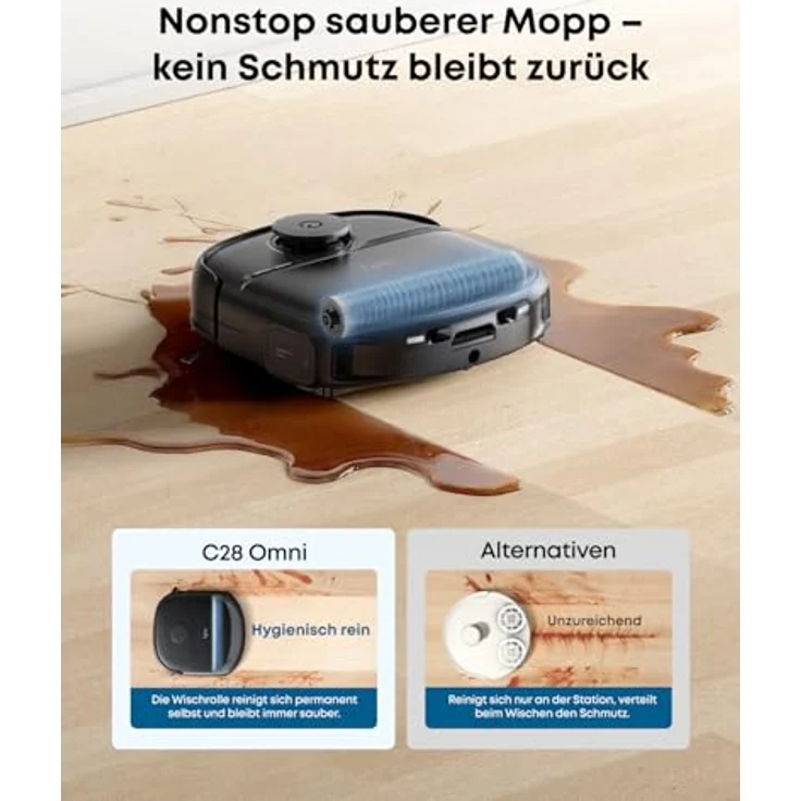 eufy Saugroboter mit Wischfunktion C28, 15.000 Pa Turbo-Saugkraft, HydroJet selbstreinigende Wischrolle, 5-in-1 Omni-Station, KI-Hinderniserkennung, Anti-Verwicklung-Bürste – Bild 3