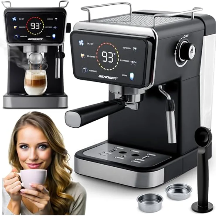 Berdsen BD-771, Kanne Kaffeemaschine 20 bar mit Milchaufschäumer, schwarz