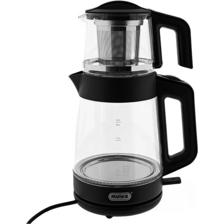 Mulex Tee Express 2-in-1 Wasser-/Teekocher aus hitzebeständigem Borosilikatglas, 1L + 2L, Schwarz