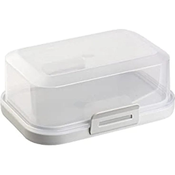 ENGELLAND - 1 x Stapelbare Butterdose mit Deckel und Klick-Verschluss, Grau/Transparent, Plastik-box, Butter-Glocke, BPA-frei, Mehrzweck, robust