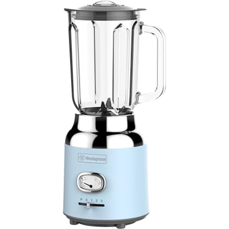 Westinghouse Retro Standmixer, 1.5 Liter Glasbehälter, 3 Geschwindigkeiten, Pulsfunktion, 6 flügliges Spezialmesser, Edelstahl, Rutschfeste Füße, BPA frei, 600 Watt, hellblau – Bild 1
