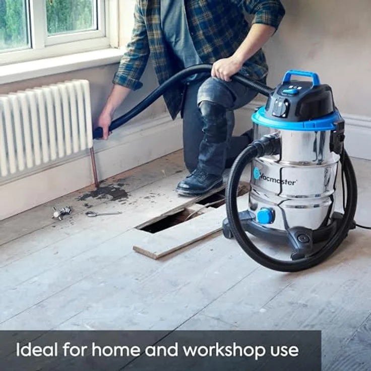 Vacmaster Nasssauger Industriestaubsauger Edelstahl 30L Behältergröße, 230 Air Watt Saugleistung mit Steckdose für Einschaltautomatik mit Elektrowerkzeugen, Blasfunktion und Wasserablassöffnung Beutel – Bild 7