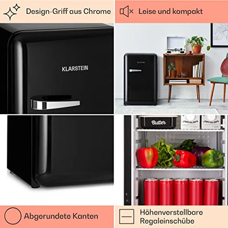 Klarstein Mini-Kühlschrank für Getränke, Vintage Design, 70 L, 0-10 °C, Lautlos – Bild 4
