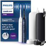 Philips Sonicare 7100 elektrische Zahnbürste, Schallzahnbürste mit App, 4 Putzmodi und 3 Intensitätsstufen, Andruckkontrolle, EasyStart, SmarTimer, Weiß und Marineblau, Zweierpack