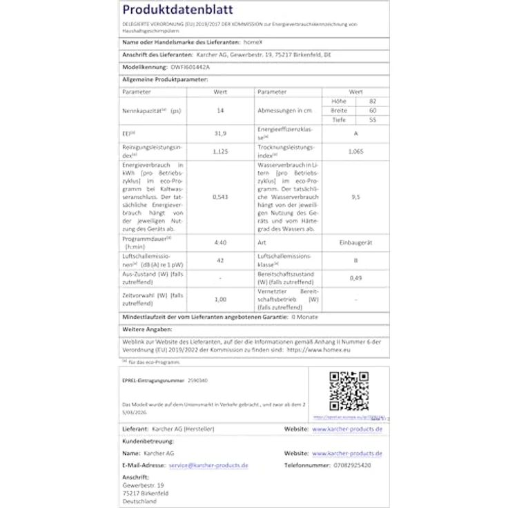 homeX DWFI601442A Geschirrspüler 60 cm, vollintegrierbar, 14 Maßgedecke, 8 Programme, leise mit 42 dB, Energieeffizienzklasse A – Bild 15