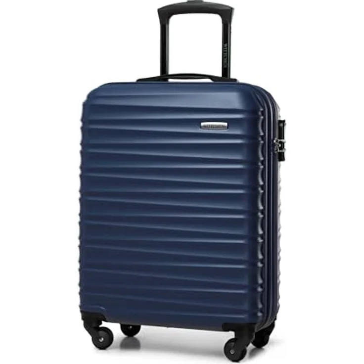 WITTCHEN Reisekoffer Handgepäck Kabinengepäck Rollkoffer Koffer Trolley ABS 4 Spinner-Rollen Zahlenschloss Teleskopgriff Groove Line Größe S Marineblau
