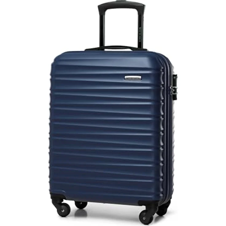 WITTCHEN Reisekoffer Handgepäck Kabinengepäck Rollkoffer Koffer Trolley ABS 4 Spinner-Rollen Zahlenschloss Teleskopgriff Groove Line Größe S Marineblau – Bild 1
