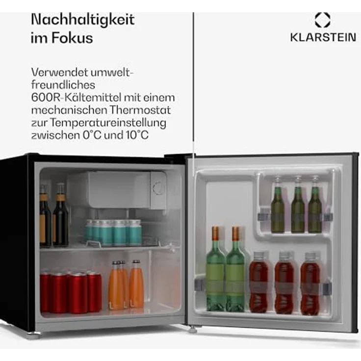Klarstein Irene 46L Retro Mini-Kühlschrank, Leise 37 dB, Verstellbarer Thermostat, Energieeffizient, Schwarz – Bild 5