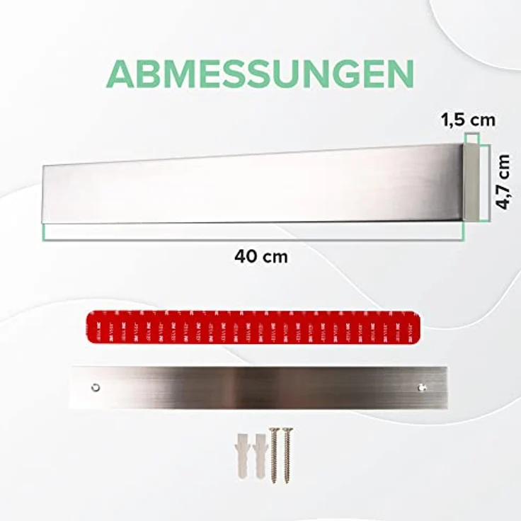 Coninx Magnetleiste Messer 40cm | Magnetischer Messerblock Edelstahl | Wandmontage oder Selbstklebend 3M VHB Klebeband | Küchenmesser Messerhalter Magnetisch mit extra starker Magnet | Magnetstreifen – Bild 4