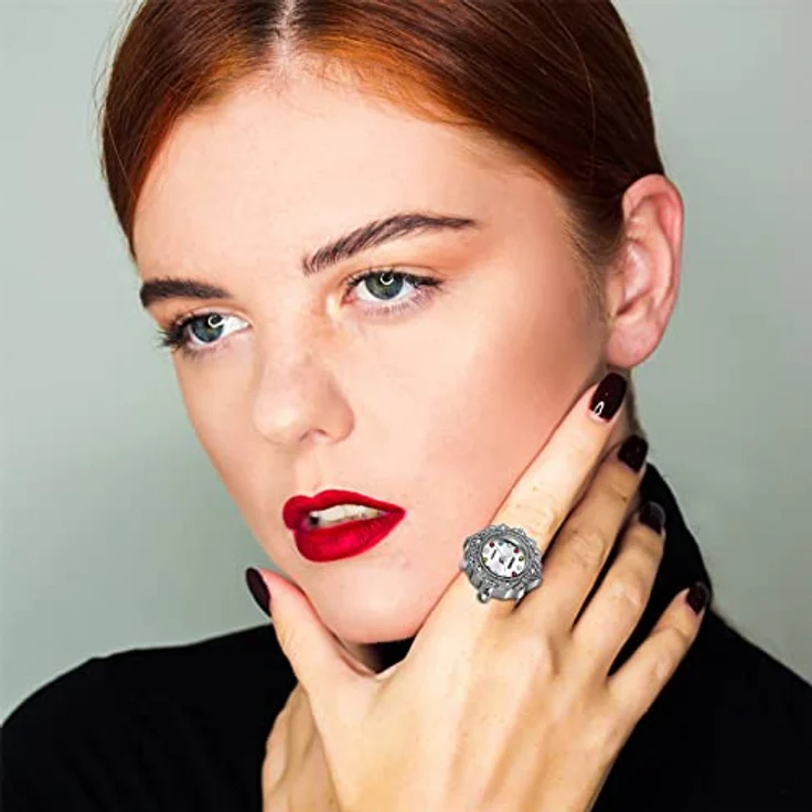 JewelryWe Ringuhr, Damen Analog Quarz Uhr im Retro-Design mit bunten Strasssteinen, verstellbarer Edelstahl-Ring, rundes Zifferblatt in Silber – Bild 2