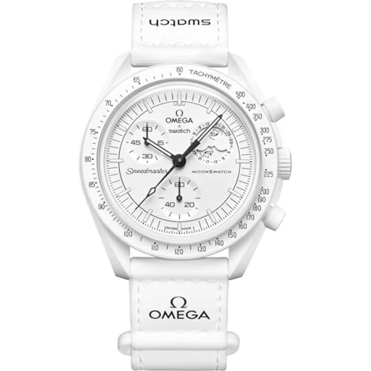 Swatch Chronograph Swatch x Omega Moonswatch Mission to the Moonphase "Snoopy" Full Moon, komplett weißes Design, Bioceramic-Gehäuse, VELCRO®-Armband - Preisvergleich