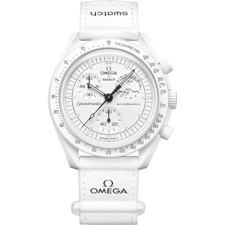 Swatch Chronograph Swatch x Omega Moonswatch Mission to the Moonphase "Snoopy" Full Moon, komplett weißes Design, Bioceramic-Gehäuse, VELCRO®-Armband - Preisvergleich – Bild 1