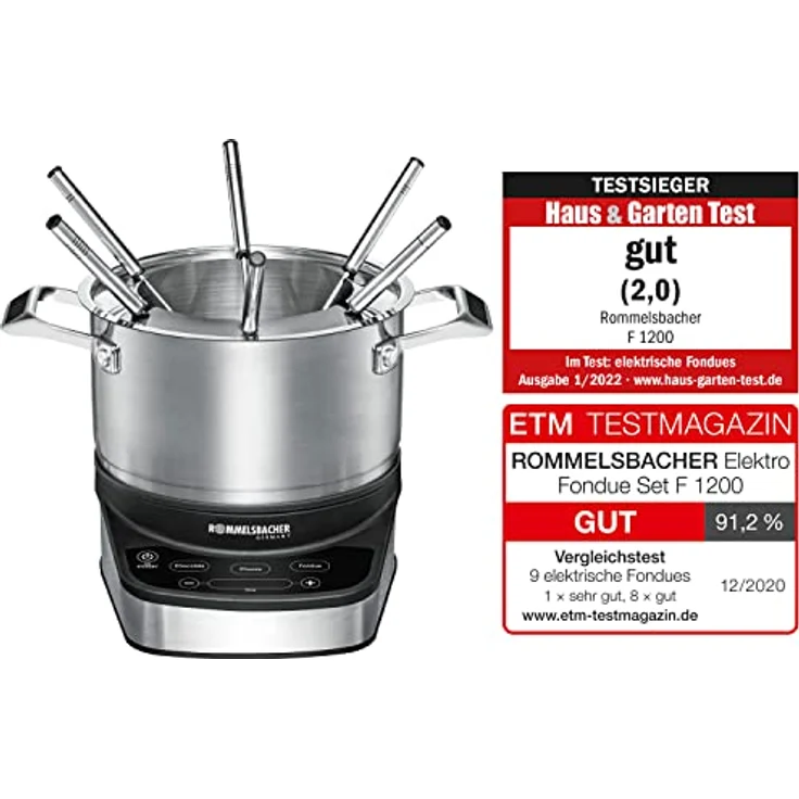 Rommelsbacher F 1200 Fondue-Set, 12000W, 2,5 L Fassungsvermögen, inkl. 6 Edelstahl Fonduegabeln mit Kennung – Bild 2