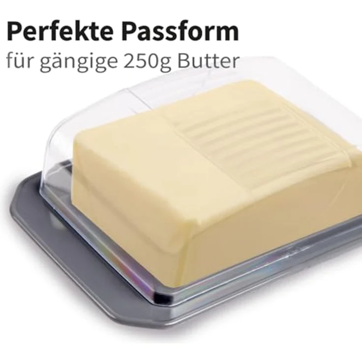 Pro Home Dekorative Butterdose - Transparent mit Deckel - Butterbox, spülmaschinenfest - BPA Frei Kunststoff - Butterschale für 250g Butter - Anthrazit – Bild 4