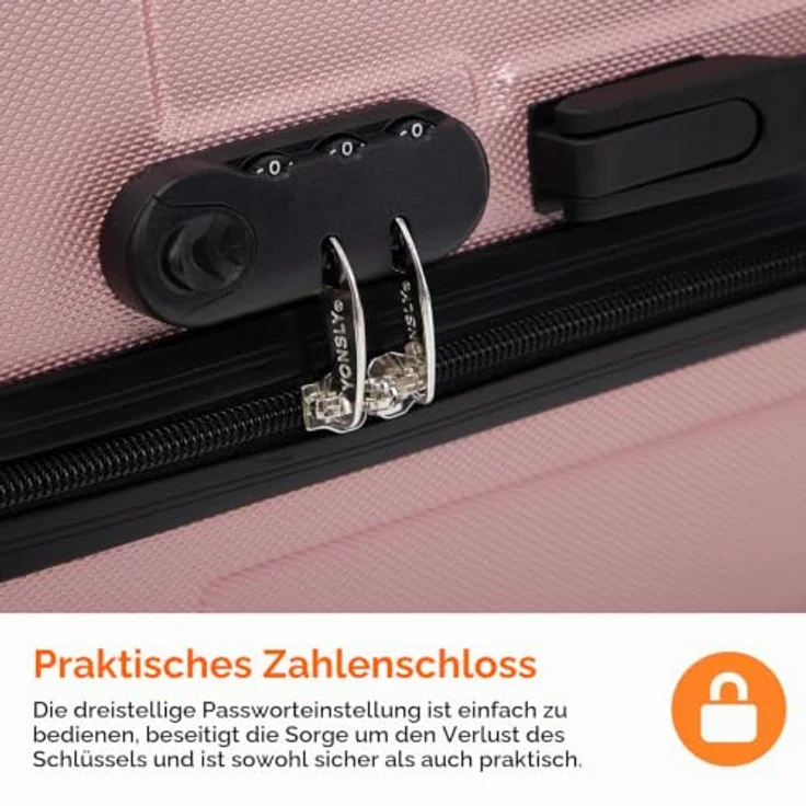 YONSLY Gepäck Suitcase Reisekoffer, Hartschalenreisekoffer XL in Roségold mit 360° Lenkrollen, Zahlenschloss und mehrstufigem Teleskopgriff – Bild 4