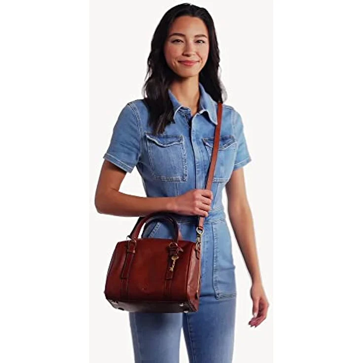 Fossil Carlie Umhängetasche, braune Rindsleder-Tasche mit abnehmbaren, verstellbaren Riemen und weit öffnendem Hauptfach – Bild 7