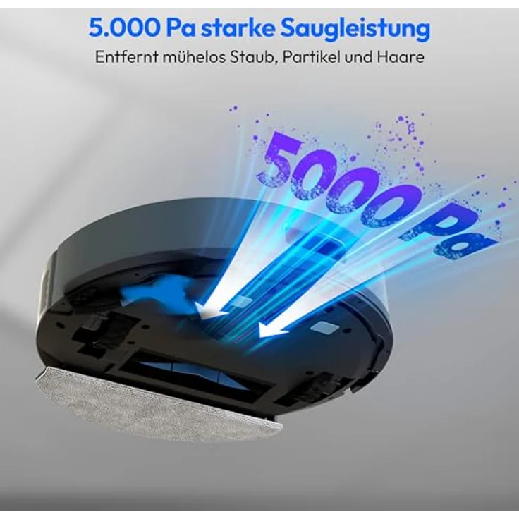 MEDION Saugroboter X22 SW+, 2-in-1 mit Wischfunktion und Absaugstation, starke 5000Pa Saugkraft, Lasernavigation, präzise Kartenerstellung, Go & No Go Bereiche, mehrere Etagen, blau – Bild 4