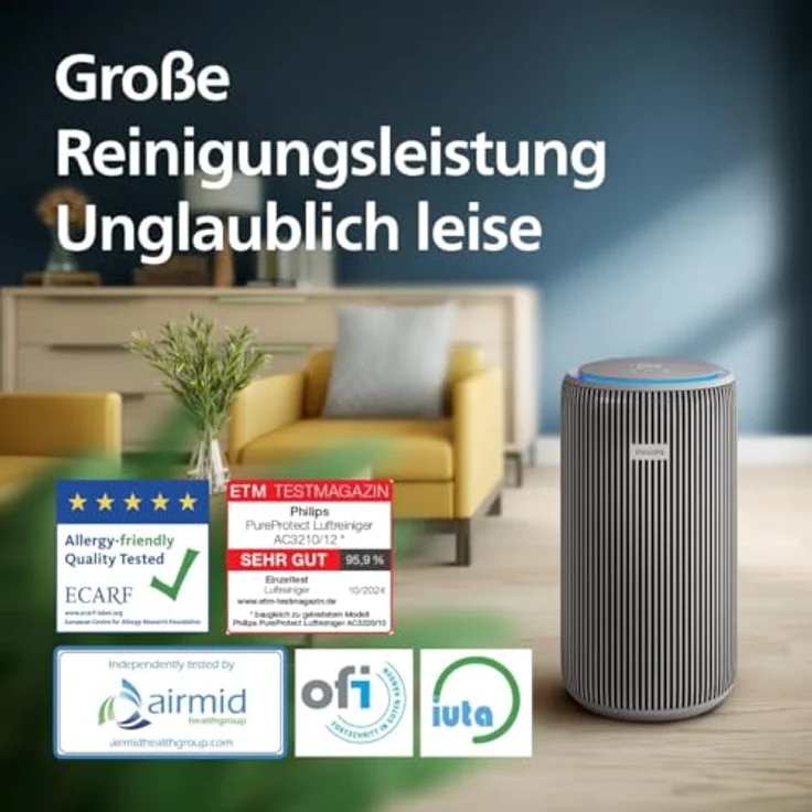 Philips AC3210/12, Luftreiniger mit HEPA-Filter, Luftreinigungsrate 500 m³/h für Räume bis 130 m², geräuscharm (47,5 dB), beige – Bild 2