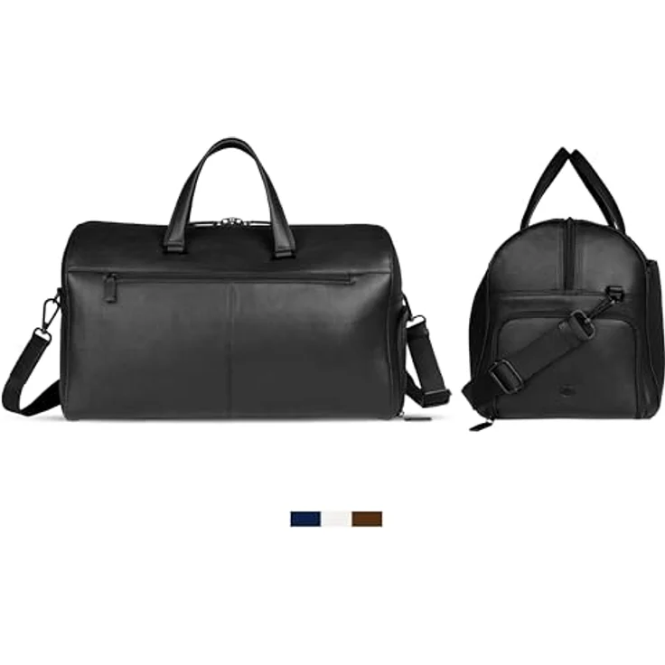 bugatti Black Weekender Reisetasche, 50 cm aus 100% Leder, schwarz – Bild 3